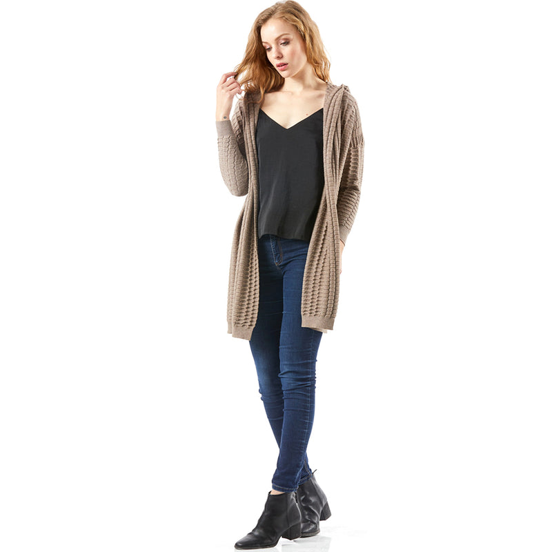 Knitted Women Casual Acrylic Jacquard Long Sweater Cardigan Hoodie