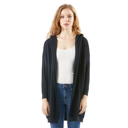 Knitted Women Casual Acrylic Jacquard Long Sweater Cardigan Hoodie